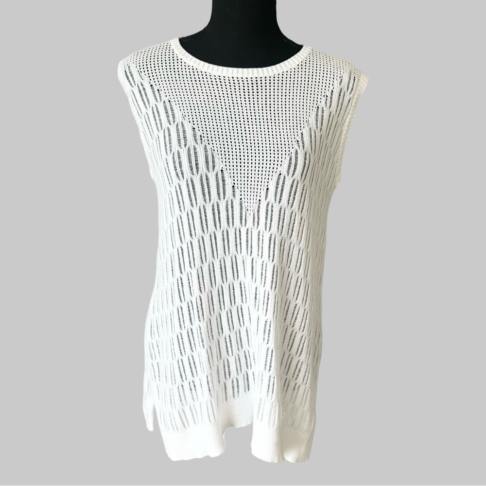 Heather B Pure Cotton Mesh Crochet Sleeveless Sweater Coverups